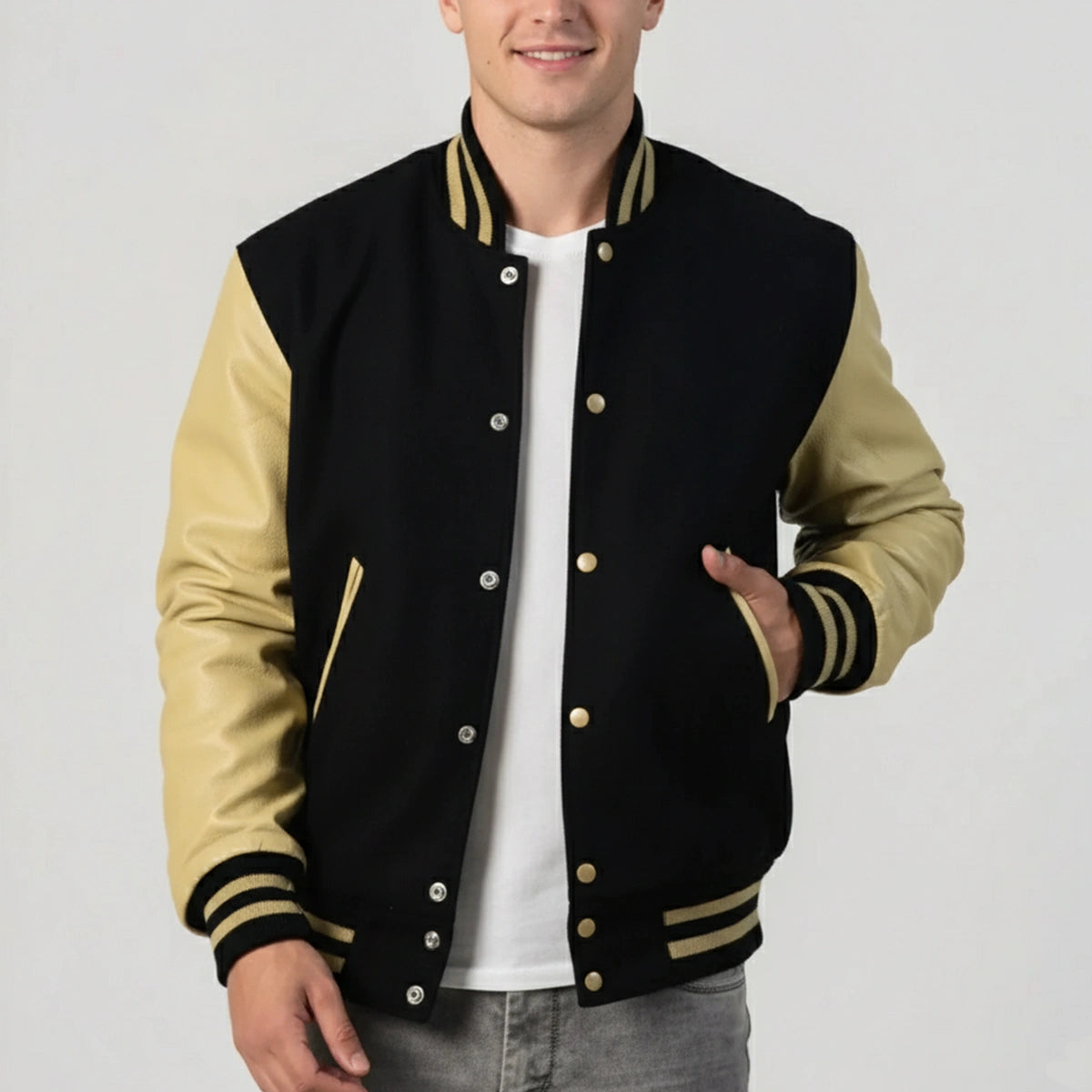 Black Wool & Vegas Gold Leather Jacket