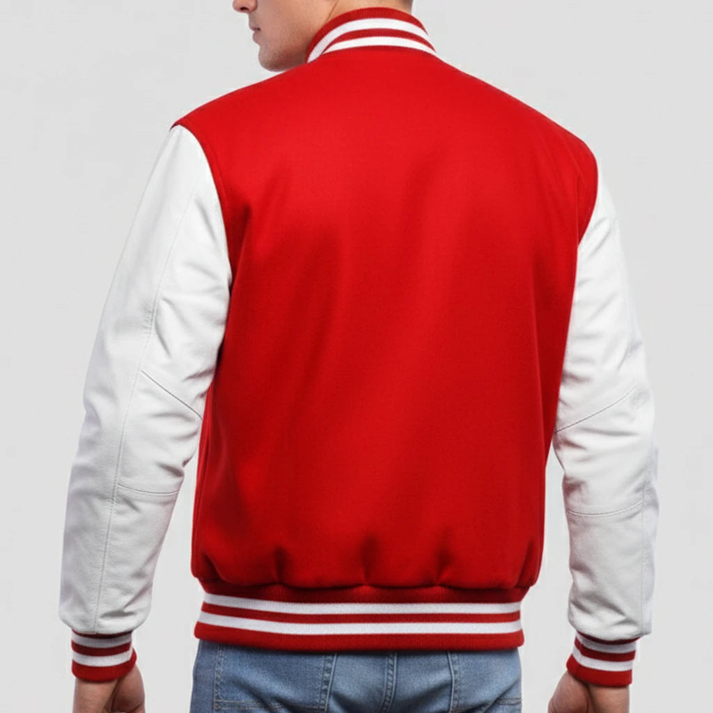 Bright Scarlet Wool & White Leather Jacket