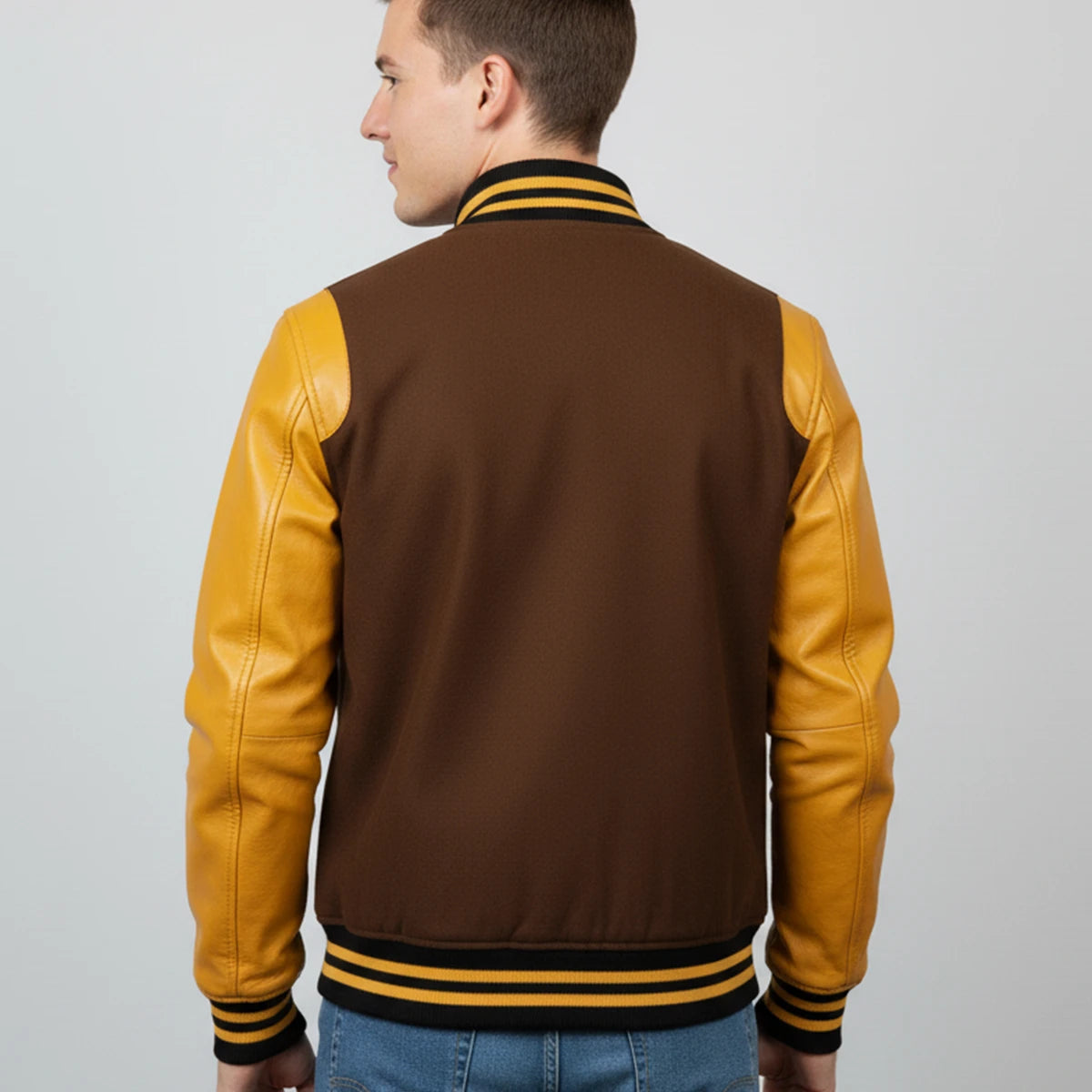 Brown Wool & Gold Leather Jacket