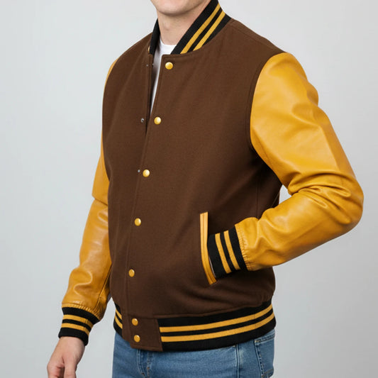 Brown Wool & Gold Leather Jacket