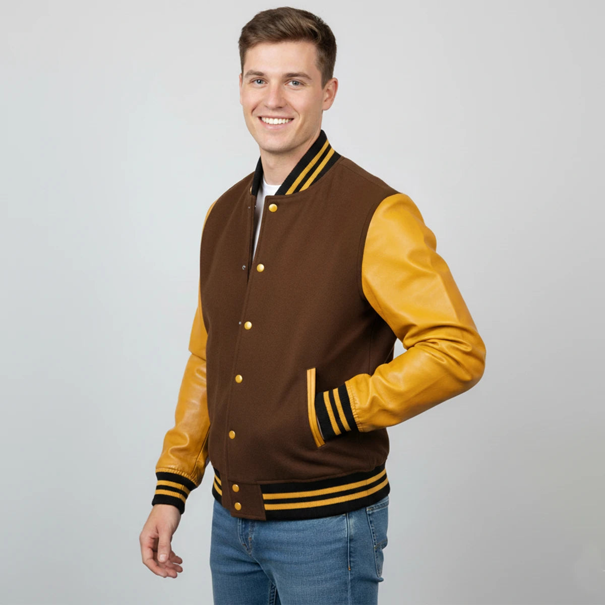 Brown Wool & Gold Leather Jacket