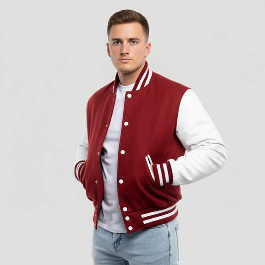 Cardinal Red Wool & White Leather Jacket