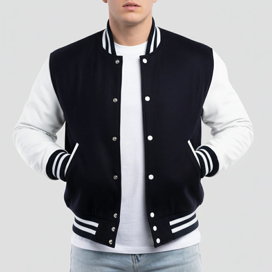 Dark Navy Wool & White Leather Jacket