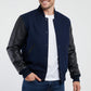 Dark Royal Wool & Black Leather Jacket