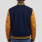 Dark Royal Wool & Gold Leather Jacket
