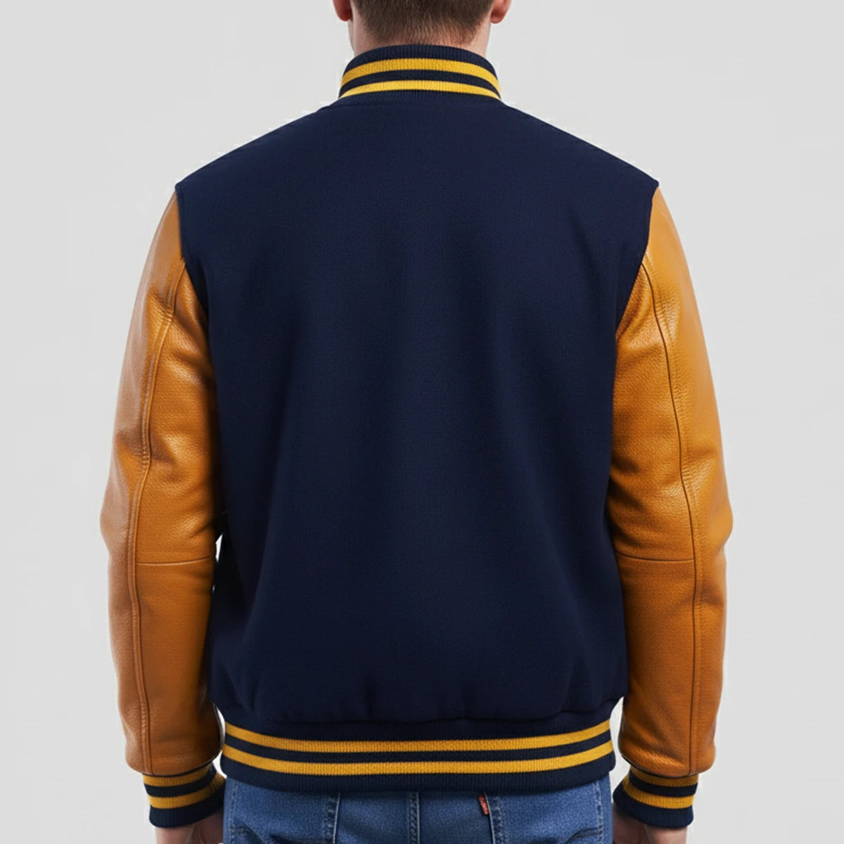 Dark Royal Wool & Gold Leather Jacket