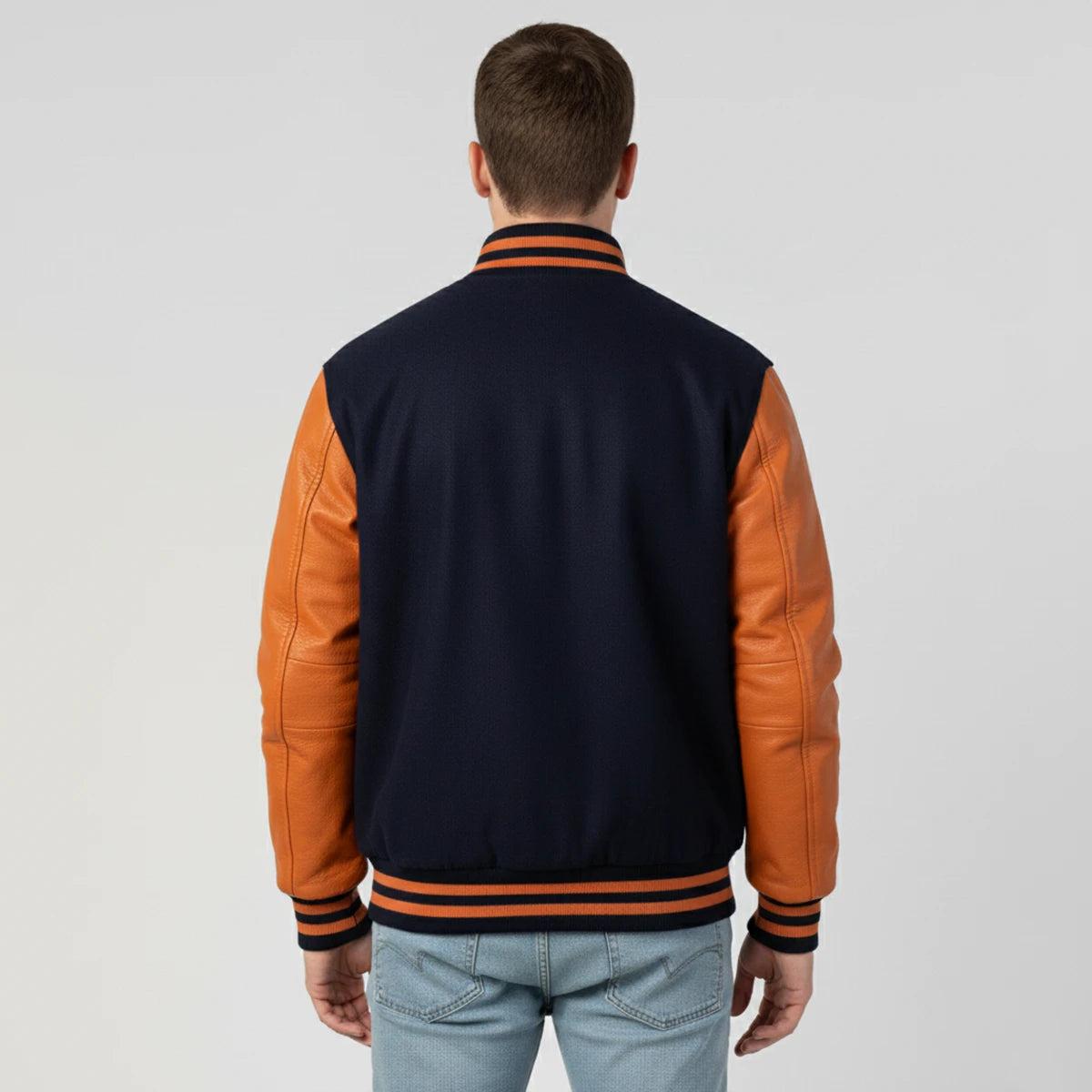 Dark Royal Wool & Orange Leather Jacket