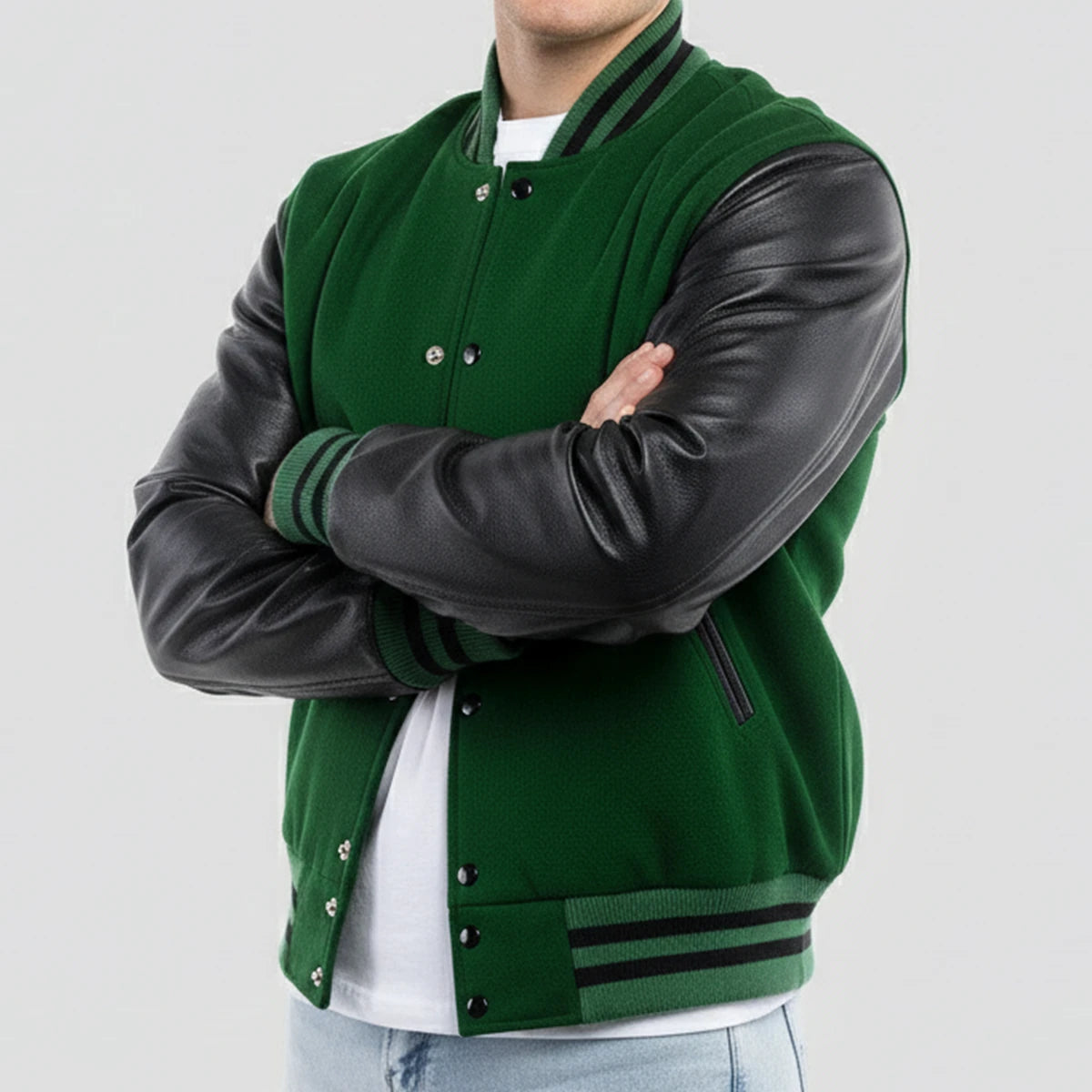 Kelly Green Wool & Black Leather Jacket