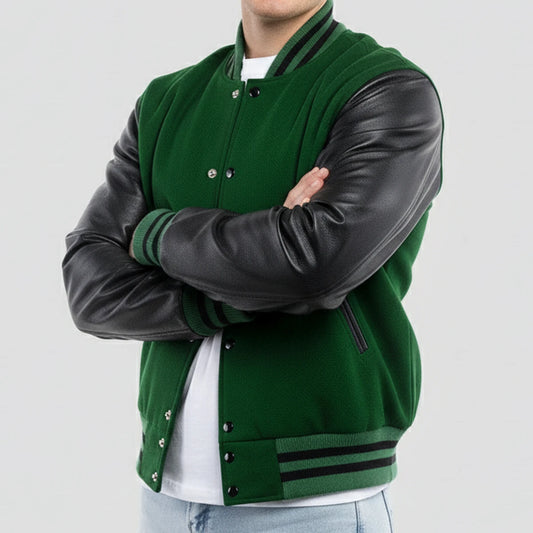Kelly Green Wool & Black Leather Jacket