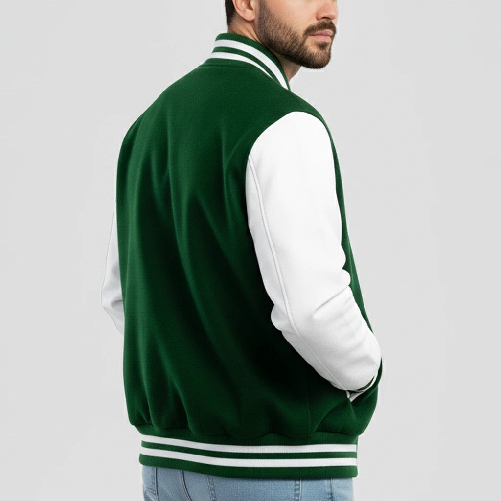 Kelly Green Wool & White Leather Jacket