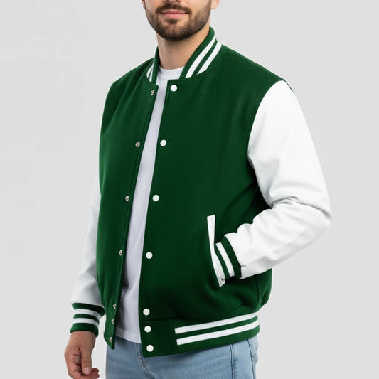 Kelly Green Wool & White Leather Jacket