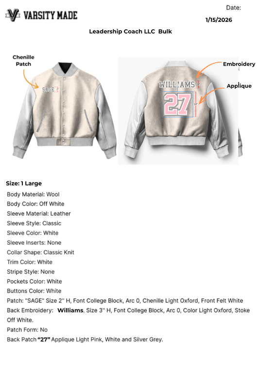 Leadership Coach LLC Custom Varsity Jacket