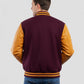 Maroon Wool & Bright Gold Leather Jacket