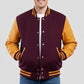 Maroon Wool & Bright Gold Leather Jacket