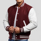 Maroon Wool & White Leather Jacket
