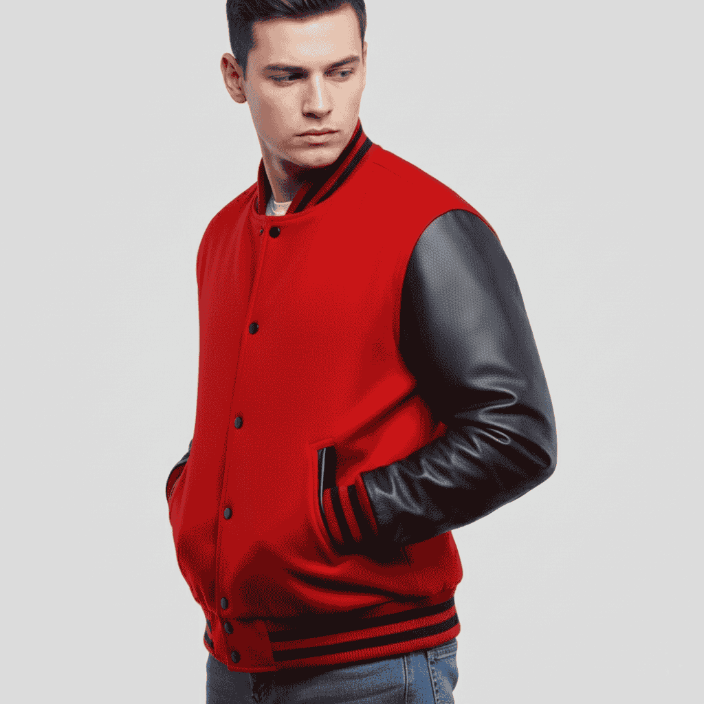 Scarlet Wool & Black Leather Jacket