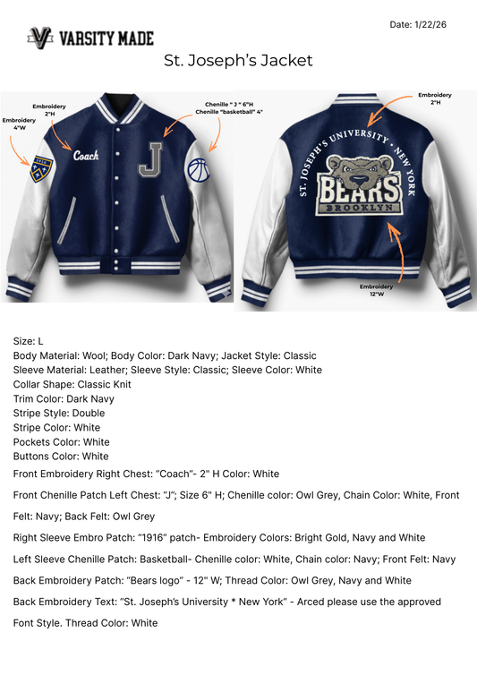 St. Joseph's Custom Varsity Jacket