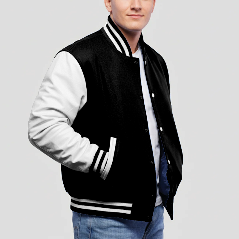 Black Wool & White Leather Jacket