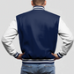 Dark Navy Wool & White Leather Jacket
