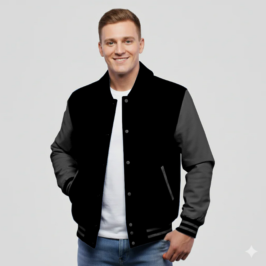 Black Wool & Black Leather Jacket