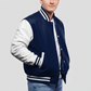 Dark Navy Wool & White Leather Jacket