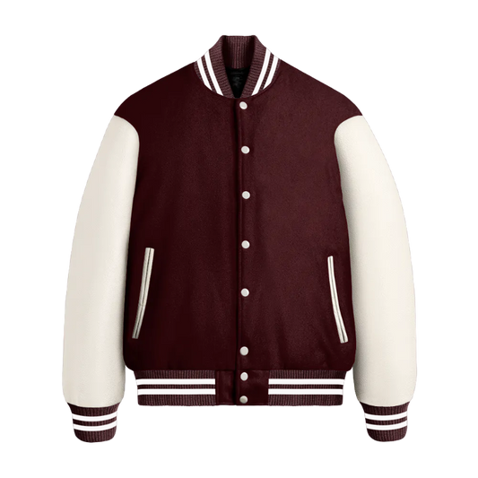 Maroon Wool & White Leather Jacket