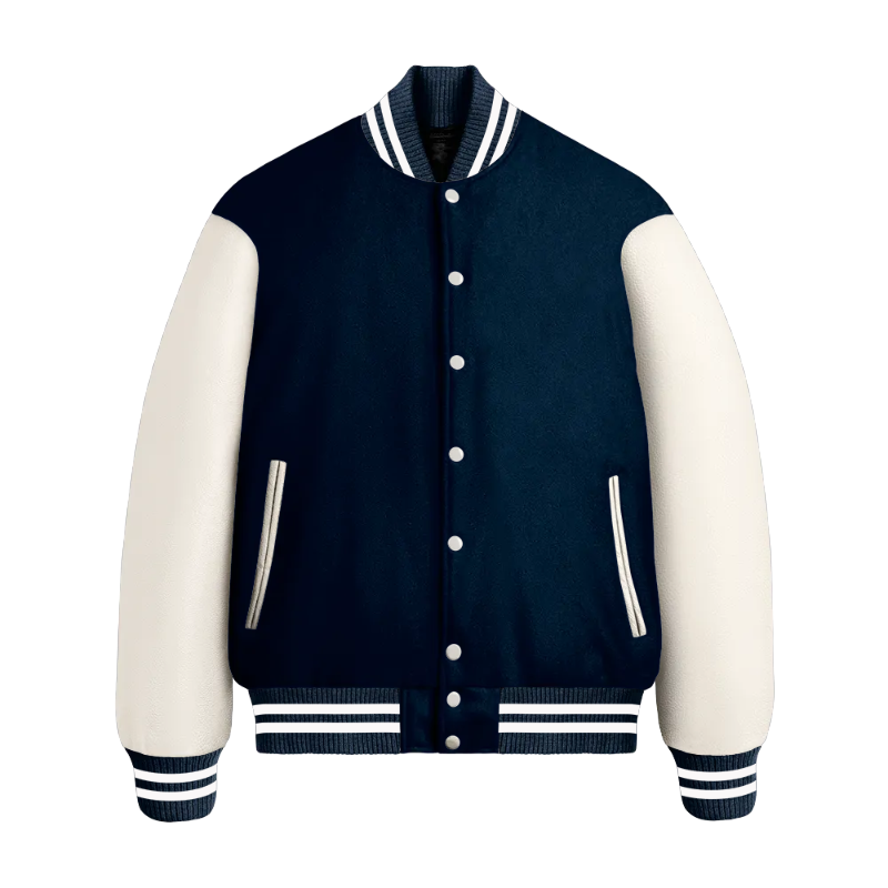 Dark Navy Wool & White Leather Jacket