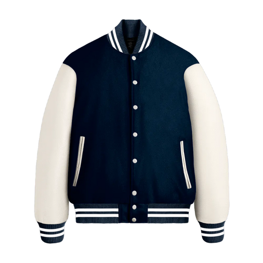 Dark Navy Wool & White Leather Jacket