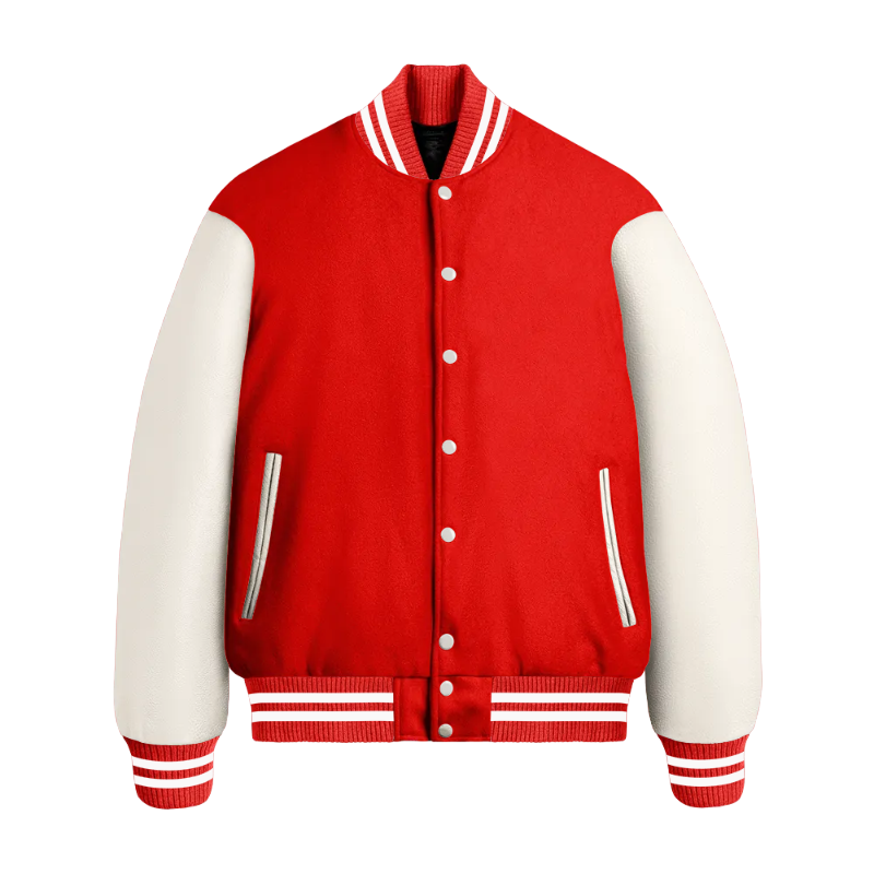 Bright Scarlet Wool & White Leather Jacket