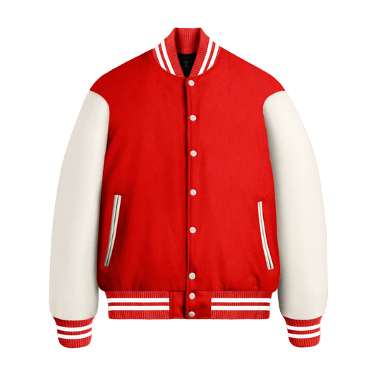 Bright Scarlet Wool & White Leather Jacket