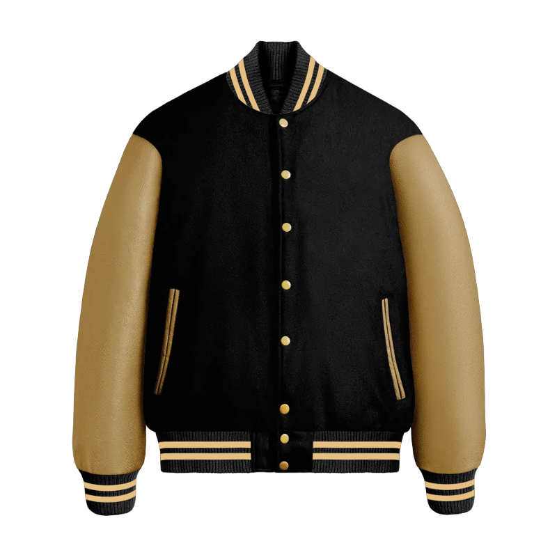 Black Wool & Vegas Gold Leather Jacket