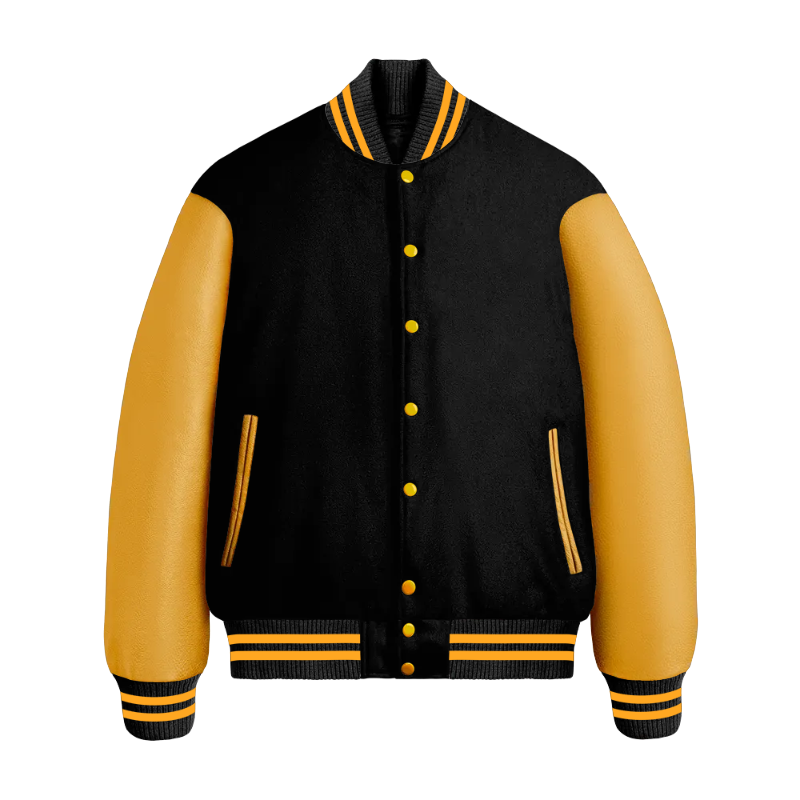 Black Wool & Bright Gold Leather Jacket