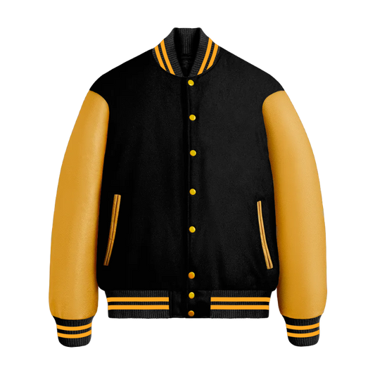 Black Wool & Bright Gold Leather Jacket