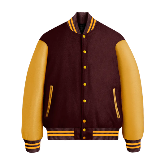 Maroon Wool & Bright Gold Leather Jacket