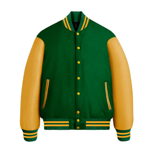 Kelly Green Wool & Gold Leather Jacket