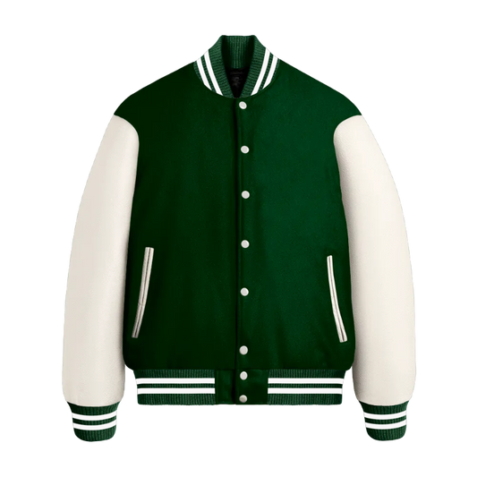 Hunter Green Wool & White Leather Jacket