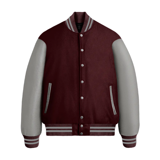 Maroon Wool & Grey Leather Jacket