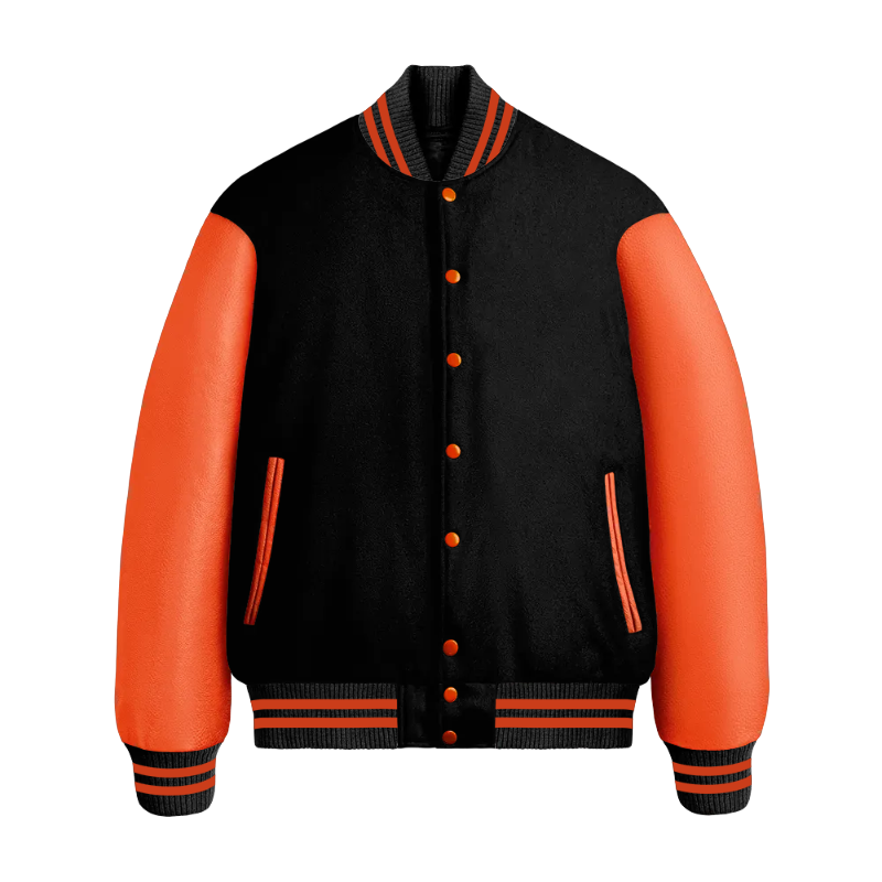 Black Wool & Orange Leather Jacket