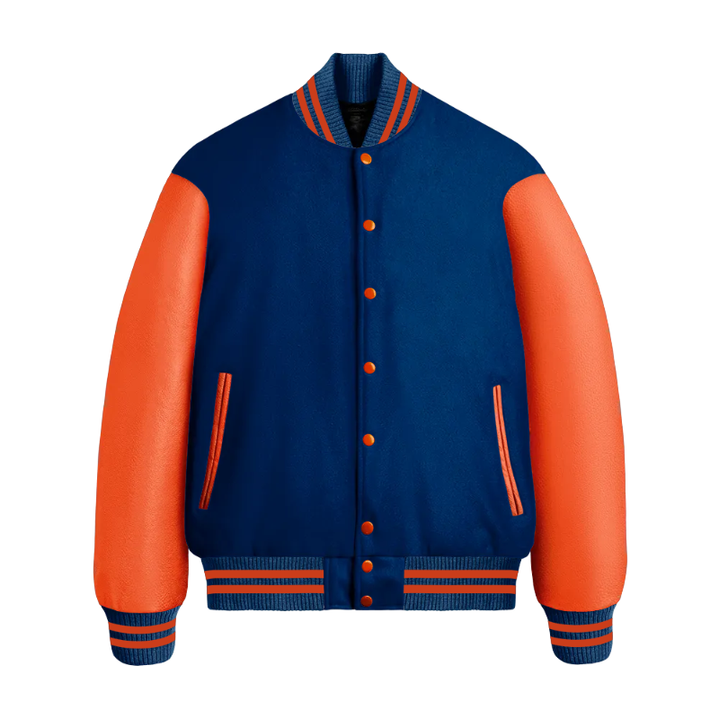 Dark Royal Wool & Orange Leather Jacket