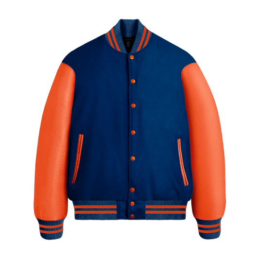 Dark Royal Wool & Orange Leather Jacket