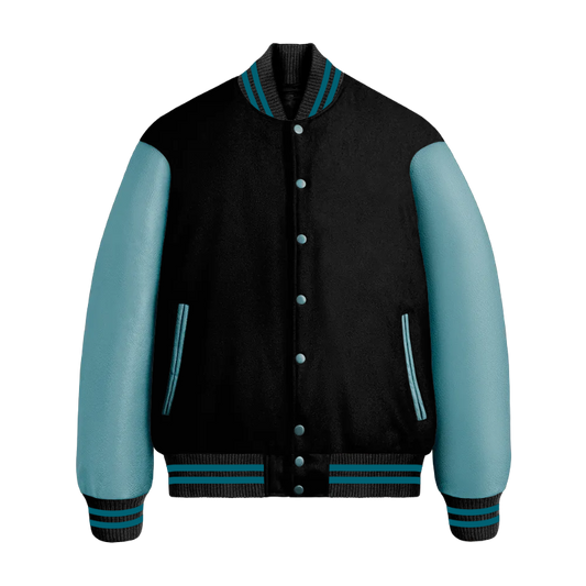 Black Wool & Teal Leather Jacket