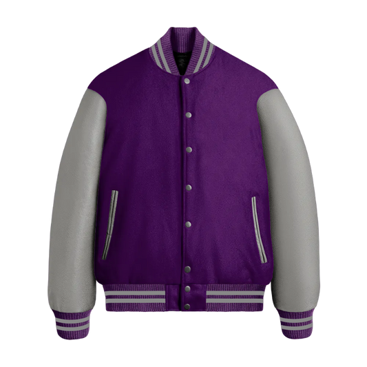 Purple Wool & Grey Leather Jacket