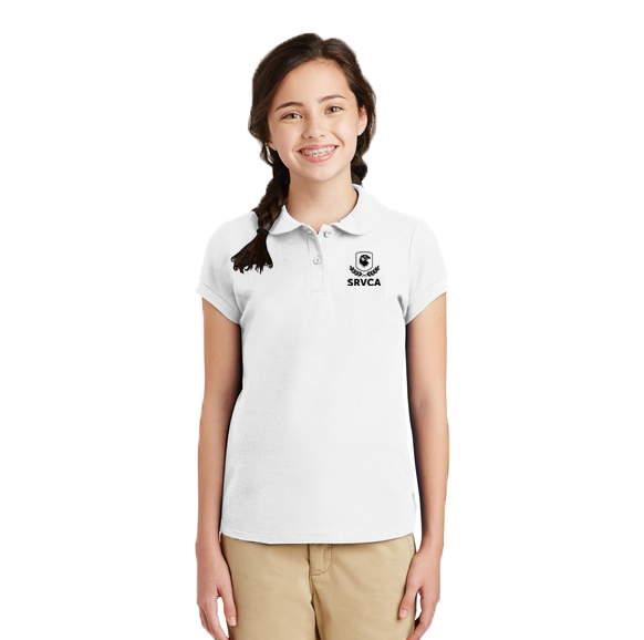 Girls White Polo SRVCA Performance Uniform Approved