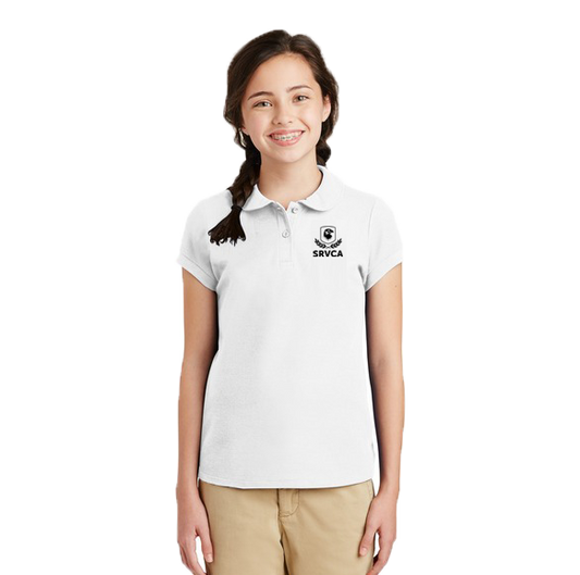 Girls White Polo SRVCA Performance Uniform Approved