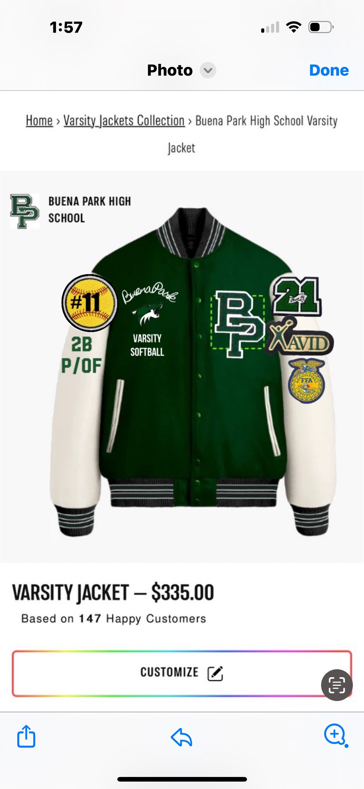 Custom Buena Park Varsity Jacket